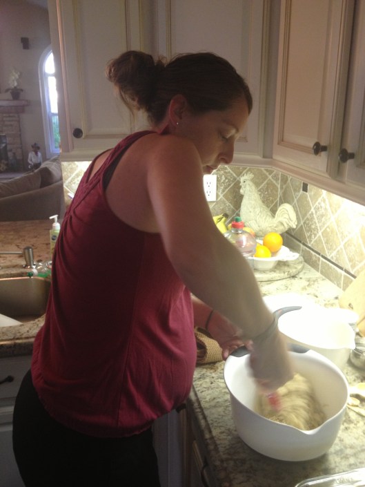 Preparing the breading and topping. 