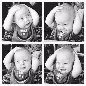 Learned to put food on our head while Jake's godmother visited us, and loved playing in the pool!