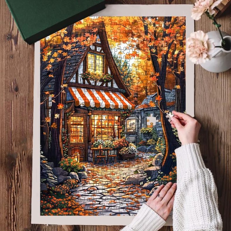 cozy fall village puzzle